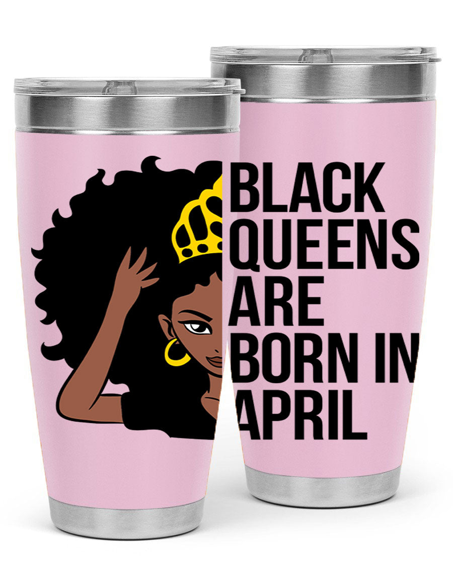 Black cotton tank top featuring the phrase 'Black Queens Are Born in April' in bold lettering, perfect for casual wear.