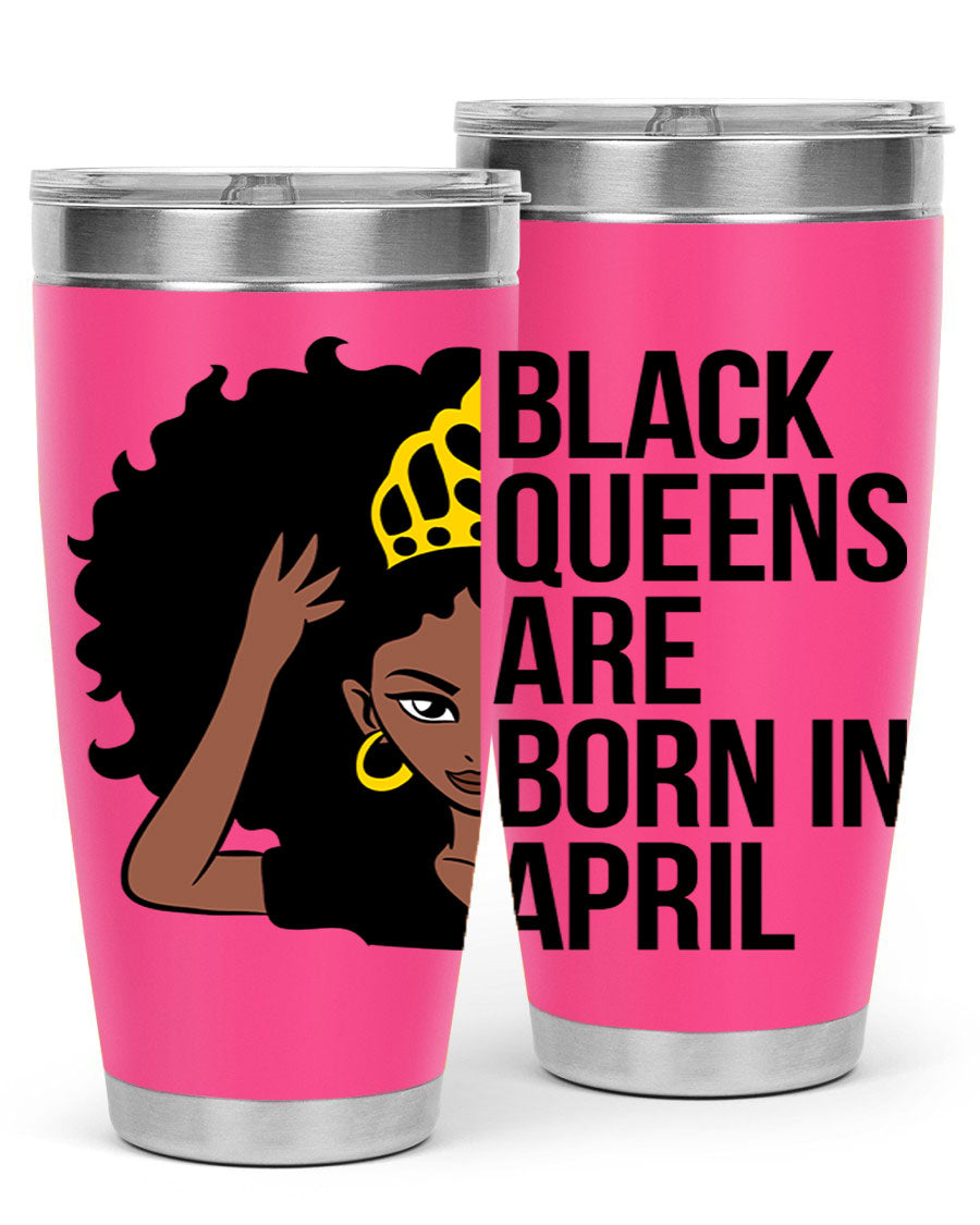 Black cotton tank top featuring the phrase 'Black Queens Are Born in April' in bold lettering, perfect for casual wear.