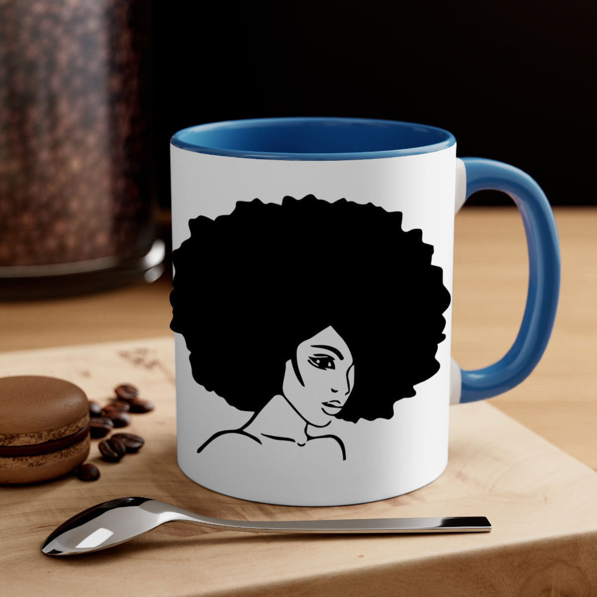 A stylish black woman 10# Mug featuring a glossy finish, colored handle, and interior, available in five vibrant colors.