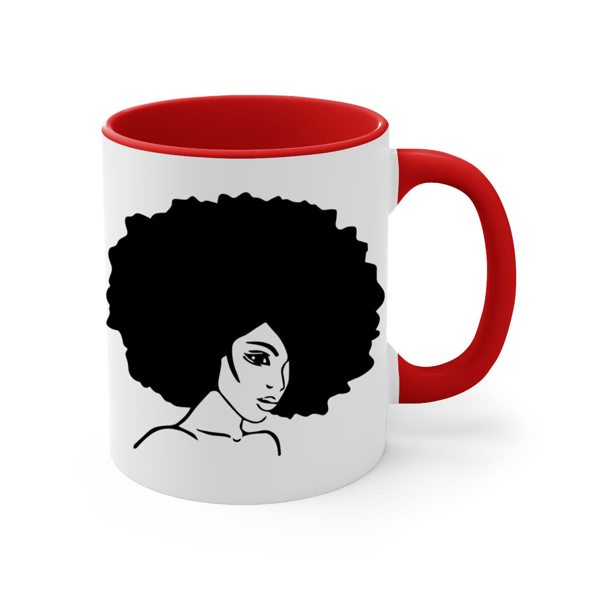 A stylish black woman 10# Mug featuring a glossy finish, colored handle, and interior, available in five vibrant colors.