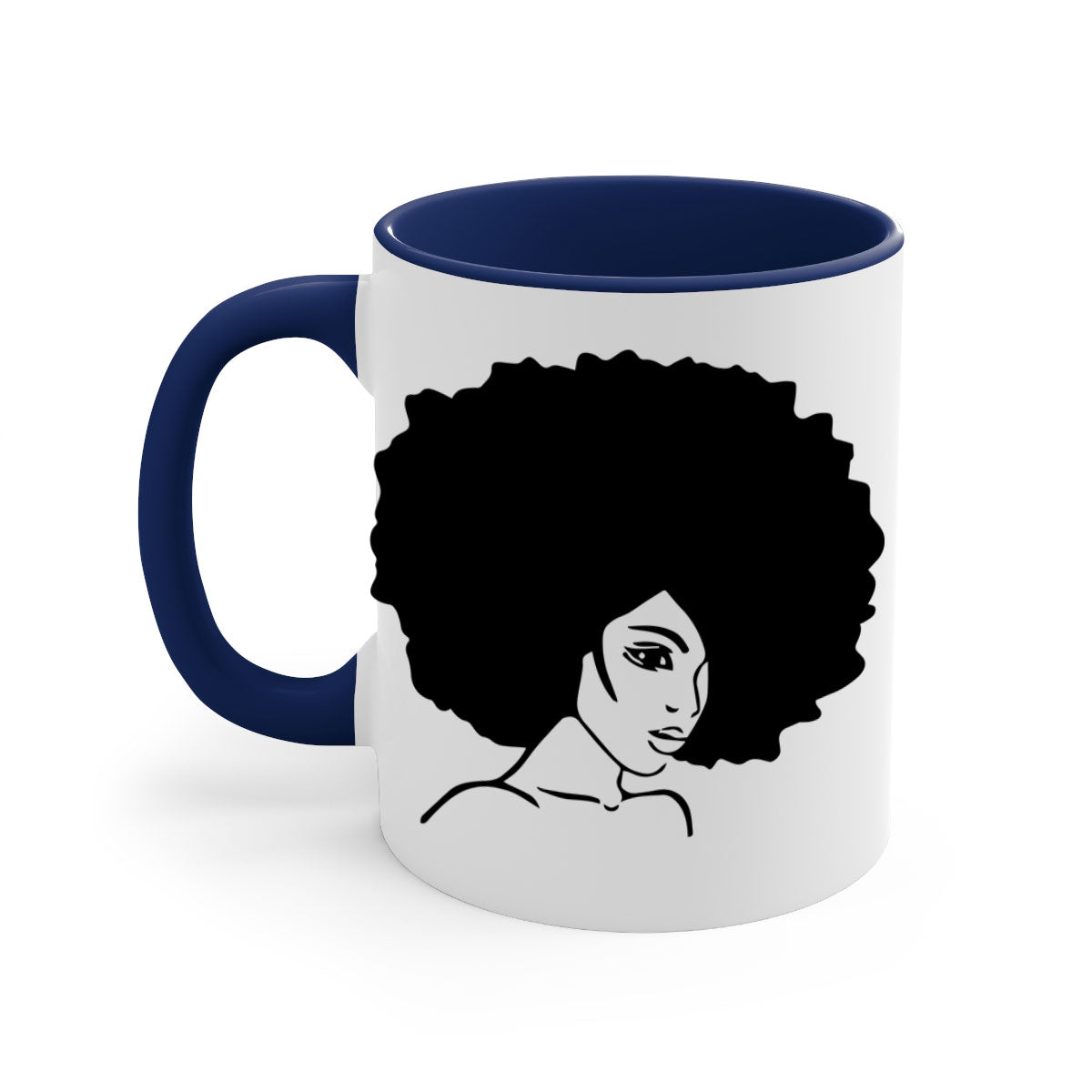 A stylish black woman 10# Mug featuring a glossy finish, colored handle, and interior, available in five vibrant colors.