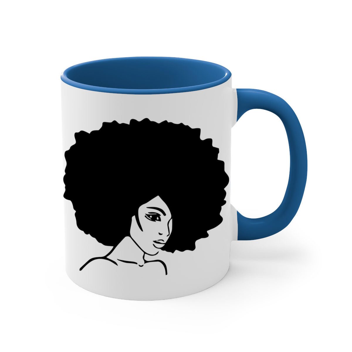 A stylish black woman 10# Mug featuring a glossy finish, colored handle, and interior, available in five vibrant colors.