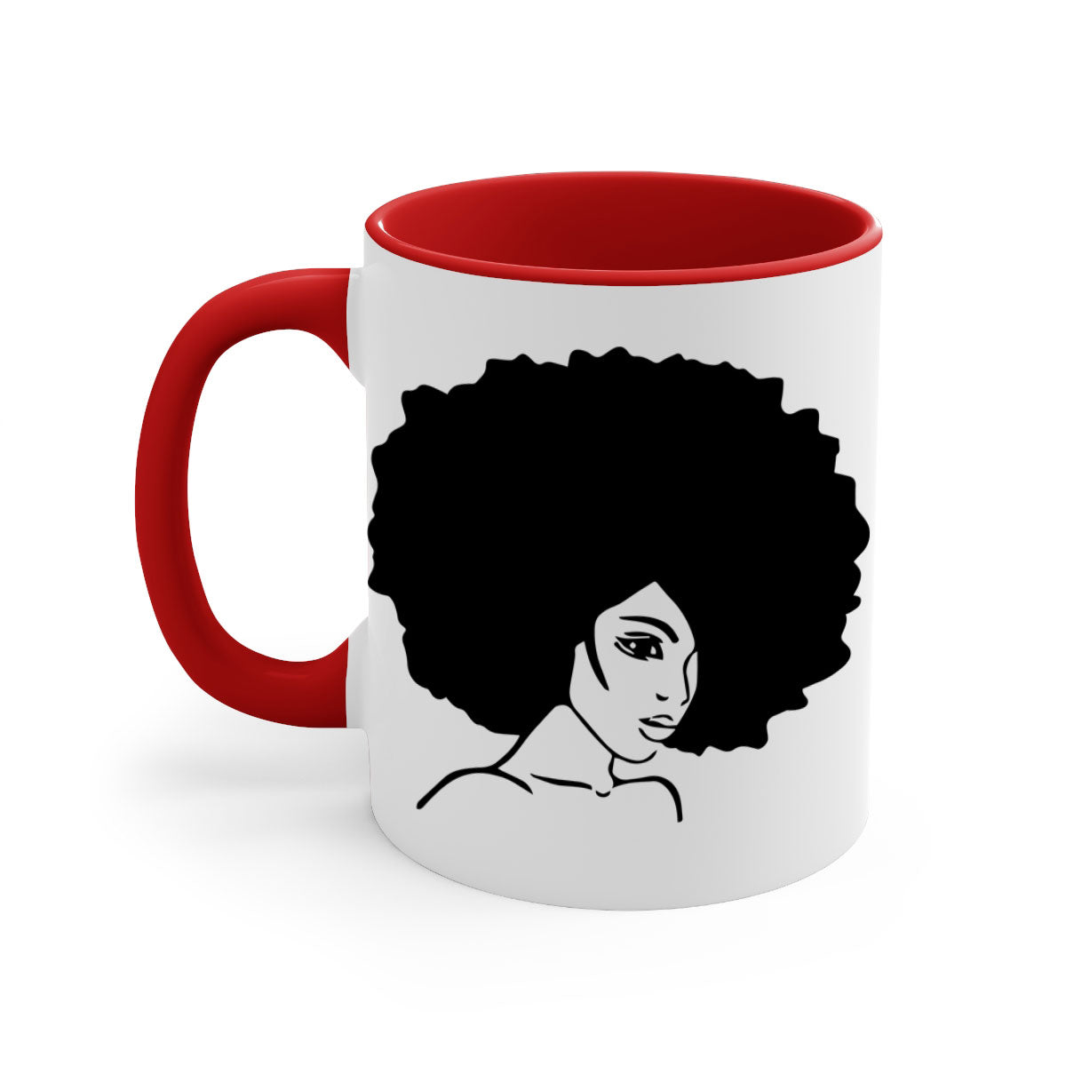 A stylish black woman 10# Mug featuring a glossy finish, colored handle, and interior, available in five vibrant colors.