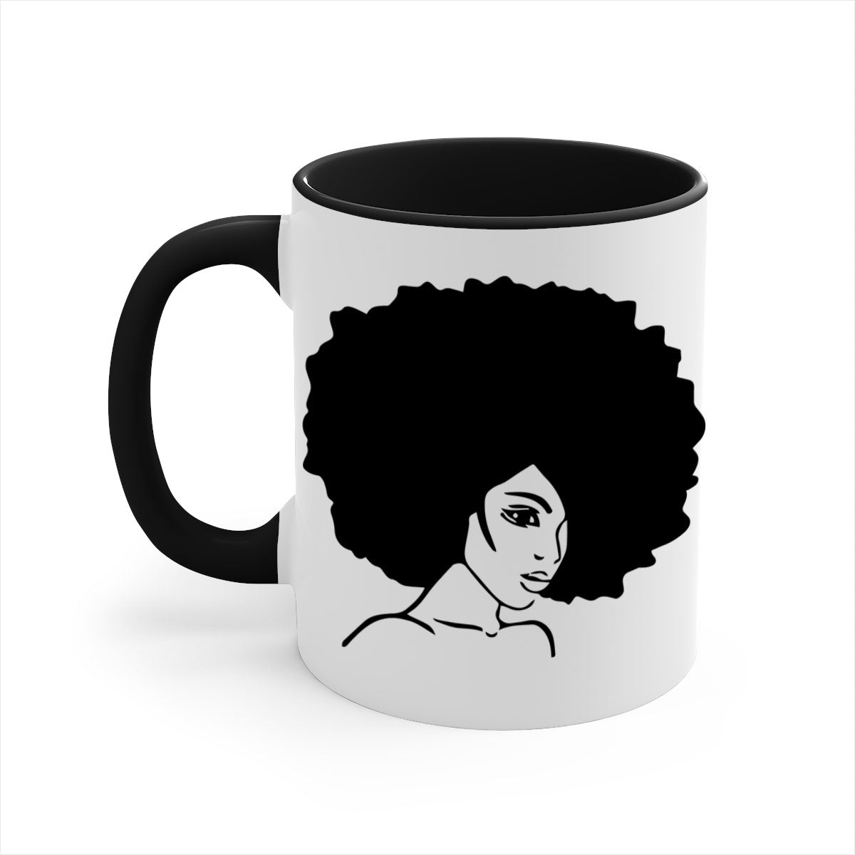 A stylish black woman 10# Mug featuring a glossy finish, colored handle, and interior, available in five vibrant colors.