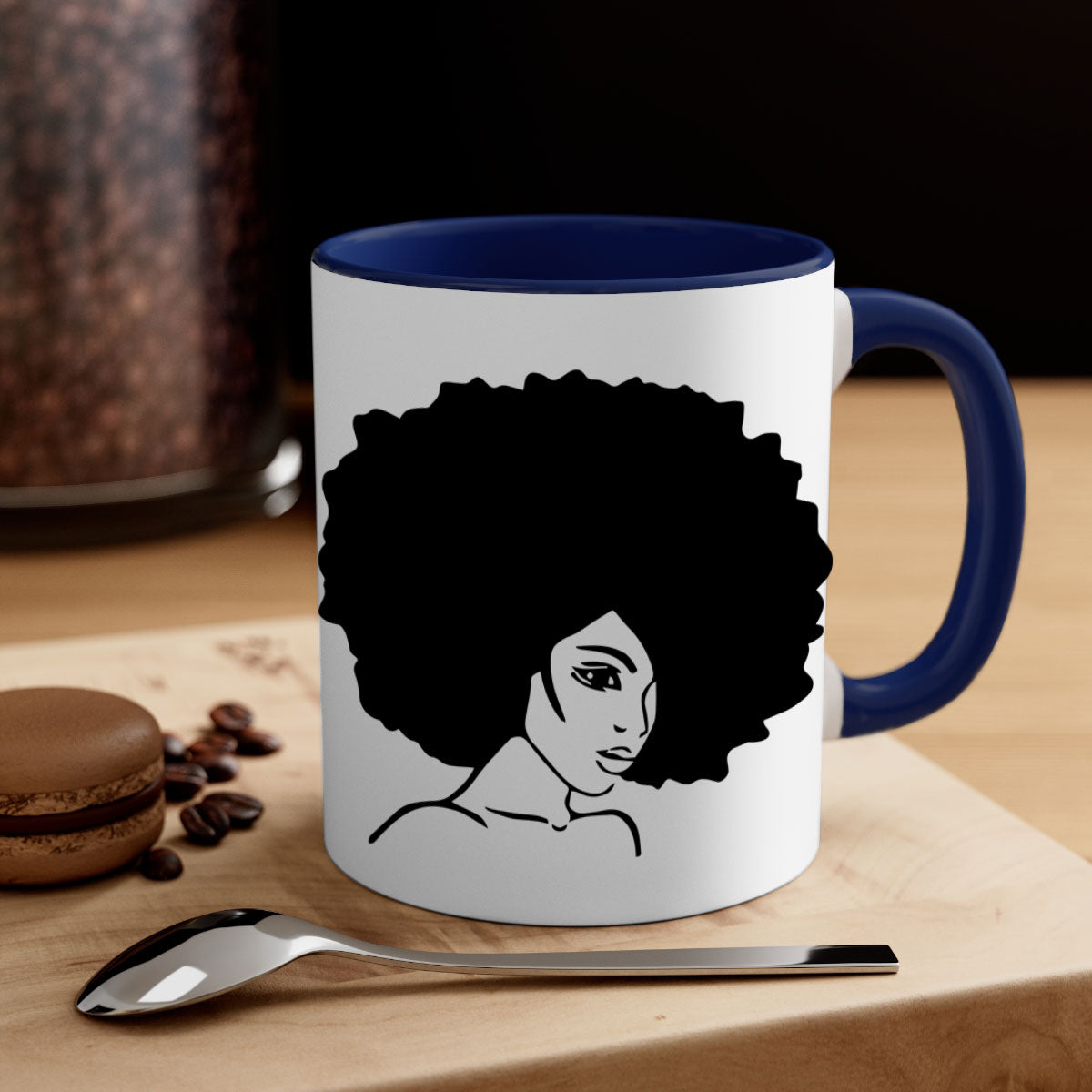 A stylish black woman 10# Mug featuring a glossy finish, colored handle, and interior, available in five vibrant colors.