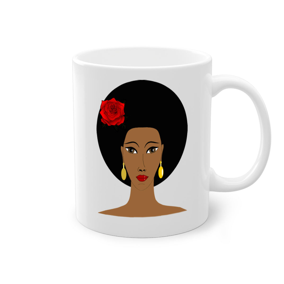 Black woman 54# Mug featuring a glossy finish, colored handle, and interior, available in multiple colors and sizes.