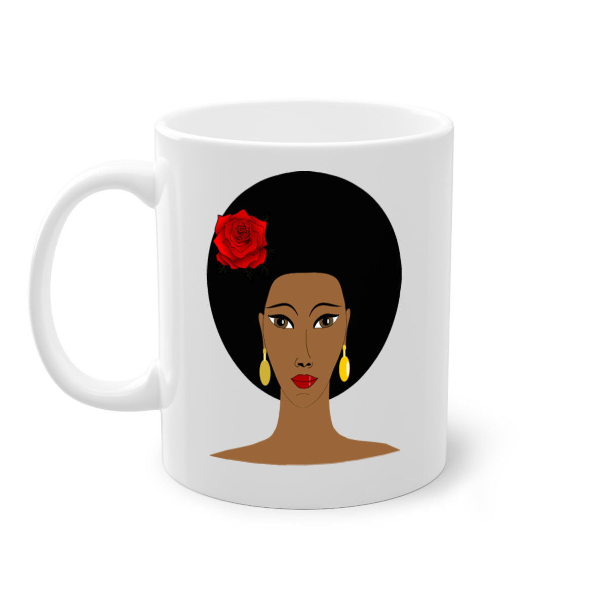 Black woman 54# Mug featuring a glossy finish, colored handle, and interior, available in multiple colors and sizes.