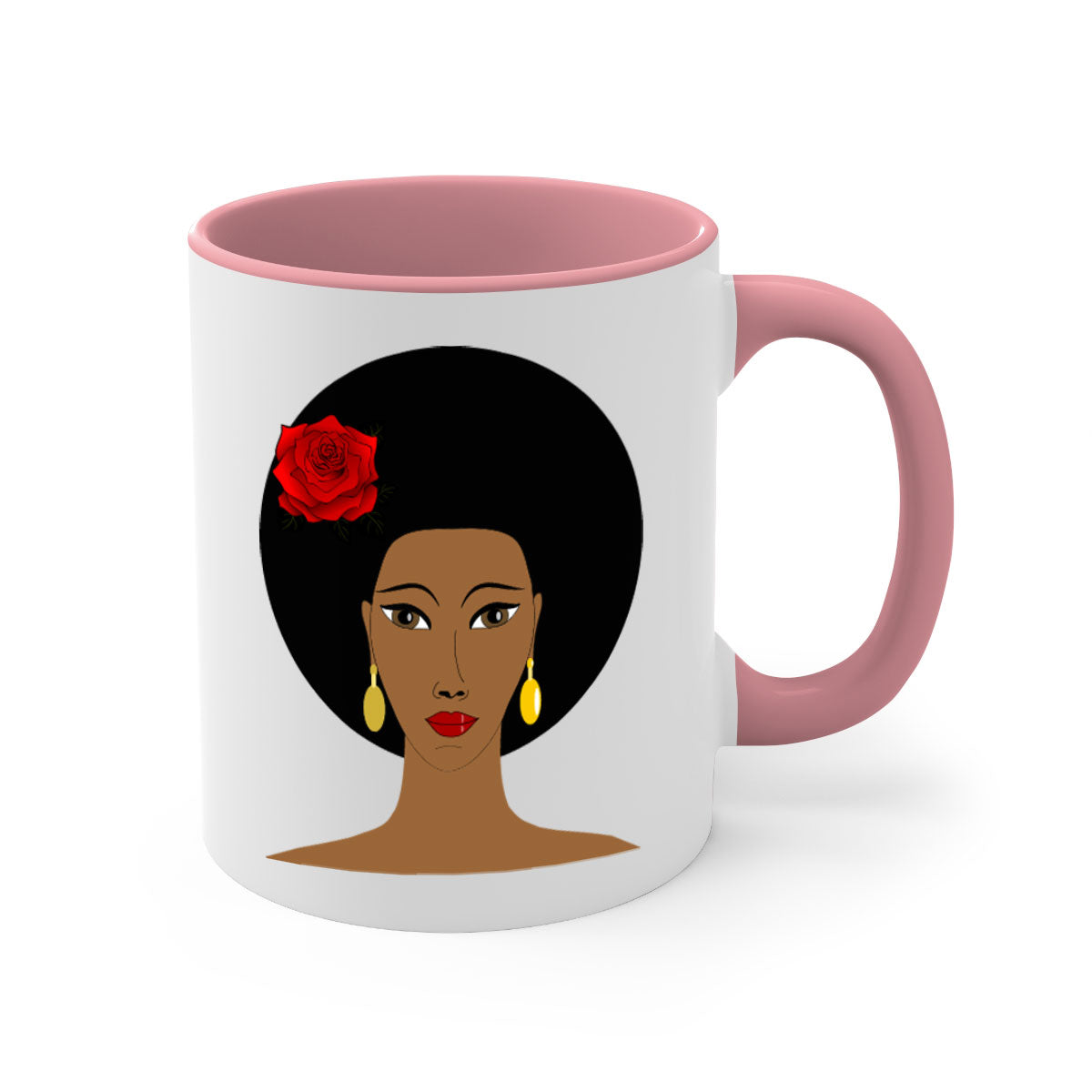 Black woman 54# Mug featuring a glossy finish, colored handle, and interior, available in multiple colors and sizes.