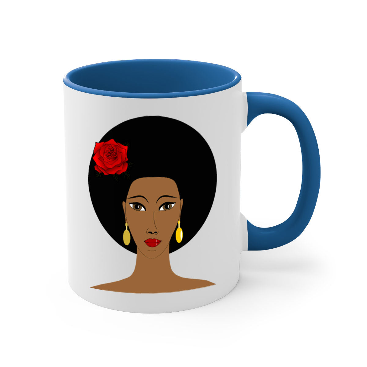 Black woman 54# Mug featuring a glossy finish, colored handle, and interior, available in multiple colors and sizes.