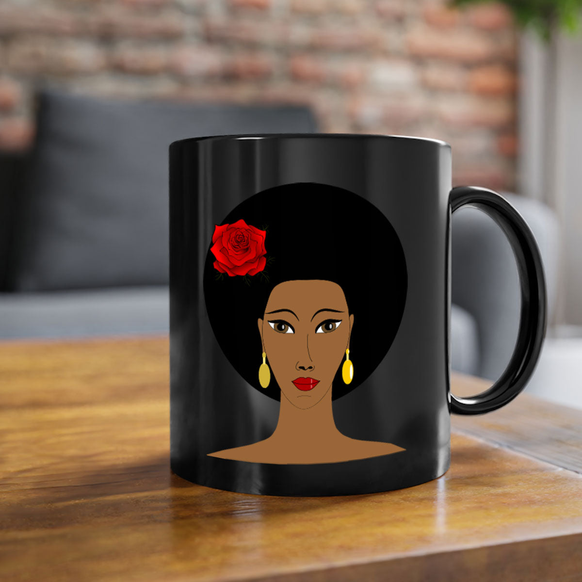 Black woman 54# Mug featuring a glossy finish, colored handle, and interior, available in multiple colors and sizes.