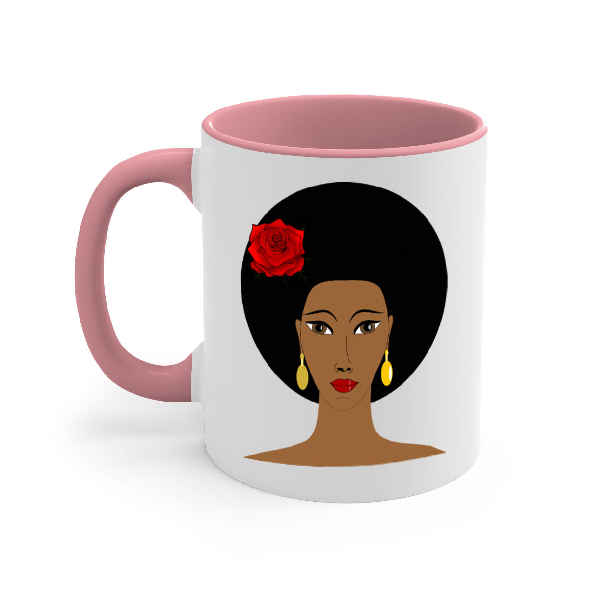 Black woman 54# Mug featuring a glossy finish, colored handle, and interior, available in multiple colors and sizes.