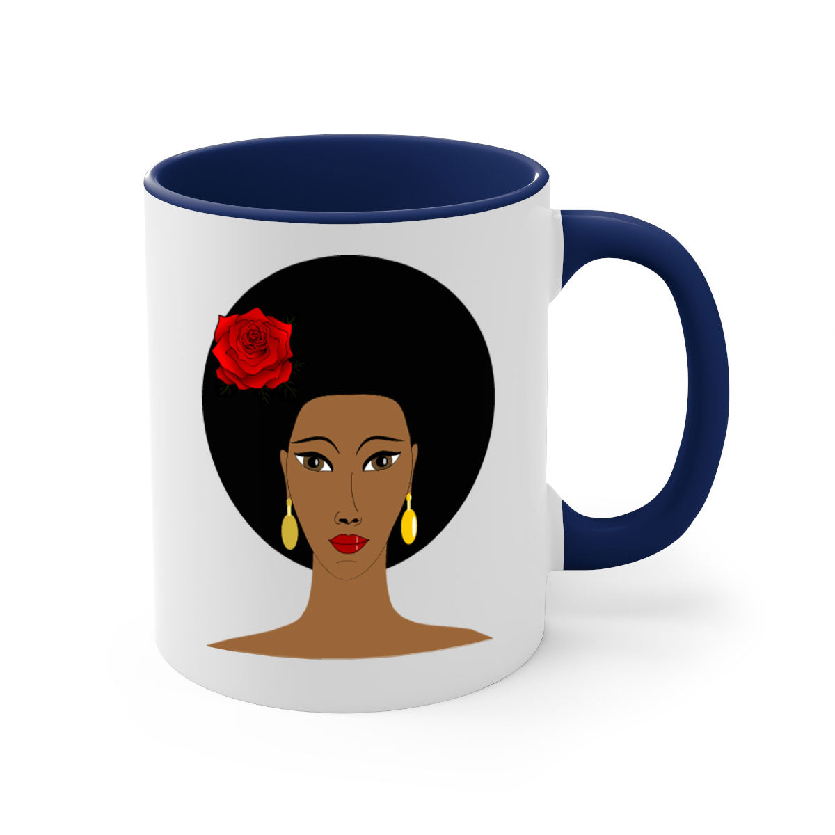 Black woman 54# Mug featuring a glossy finish, colored handle, and interior, available in multiple colors and sizes.