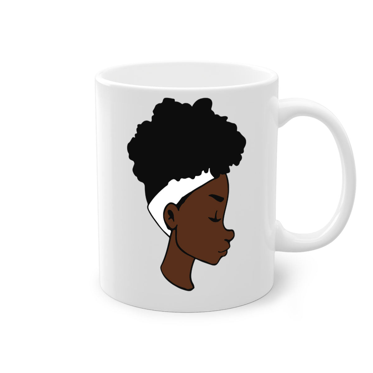 A stylish black woman afro 55# Mug featuring a glossy finish, colored handle, and vibrant afro design, perfect for coffee and tea lovers.