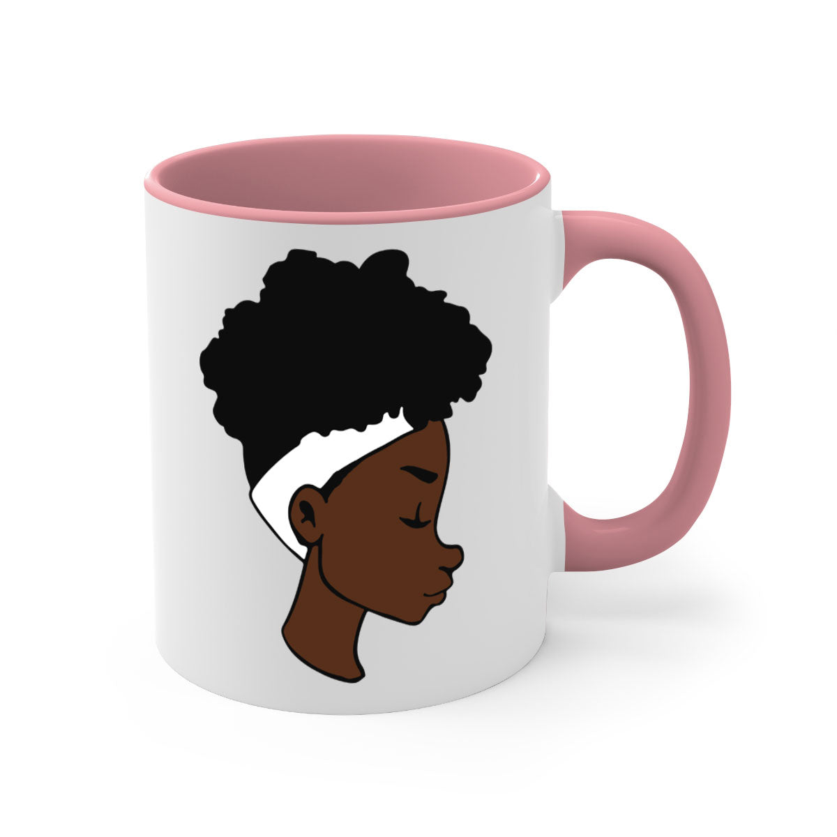 A stylish black woman afro 55# Mug featuring a glossy finish, colored handle, and vibrant afro design, perfect for coffee and tea lovers.