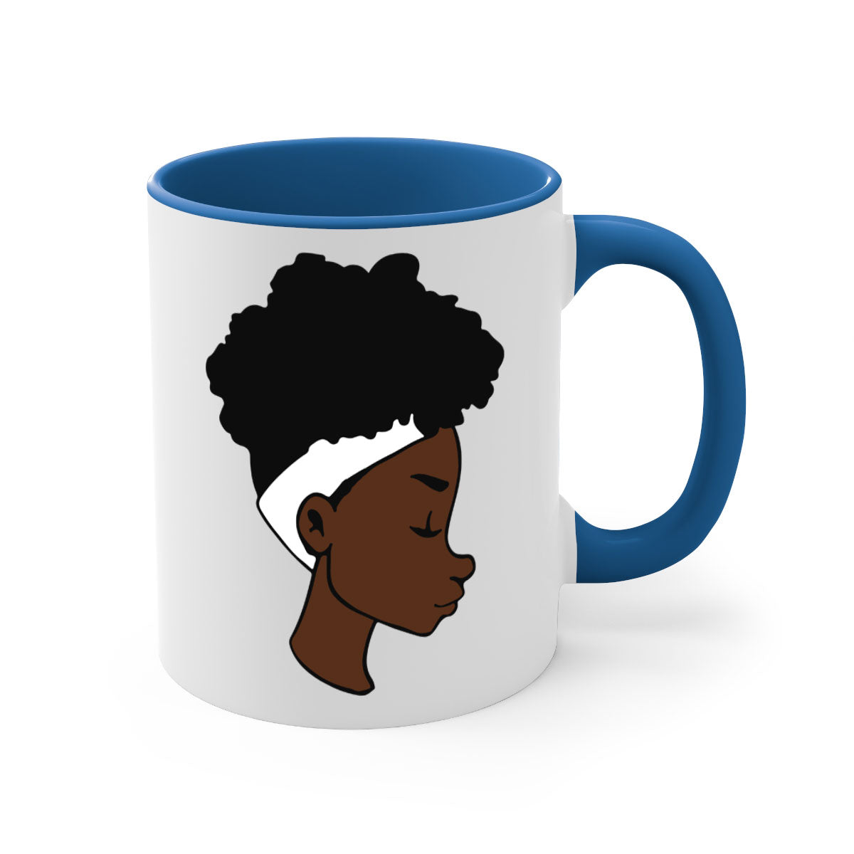 A stylish black woman afro 55# Mug featuring a glossy finish, colored handle, and vibrant afro design, perfect for coffee and tea lovers.