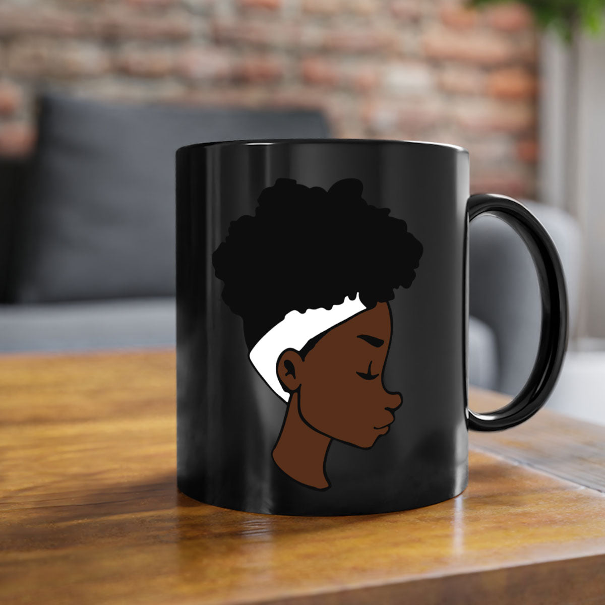 A stylish black woman afro 55# Mug featuring a glossy finish, colored handle, and vibrant afro design, perfect for coffee and tea lovers.