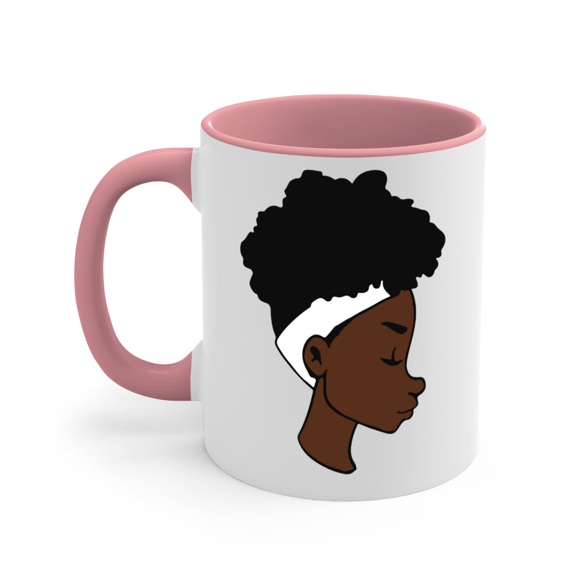 A stylish black woman afro 55# Mug featuring a glossy finish, colored handle, and vibrant afro design, perfect for coffee and tea lovers.