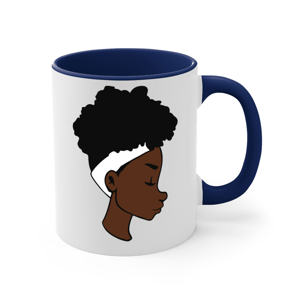 A stylish black woman afro 55# Mug featuring a glossy finish, colored handle, and vibrant afro design, perfect for coffee and tea lovers.