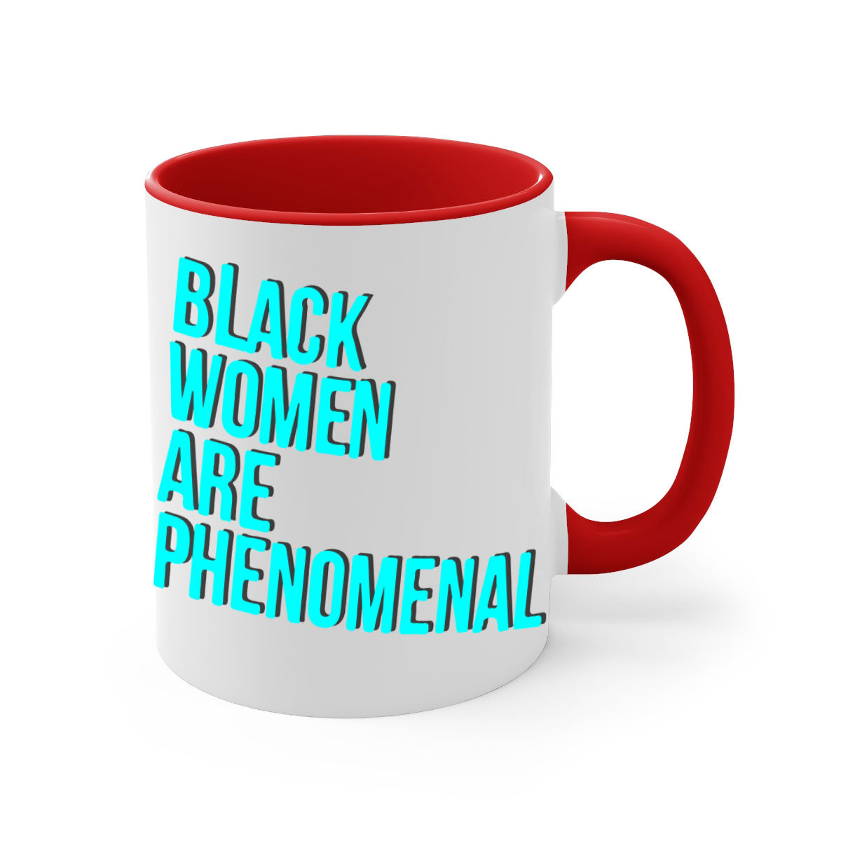 A stylish black woman are phenomenal color 216# mug featuring a glossy finish, colored handle, and interior, available in multiple colors.