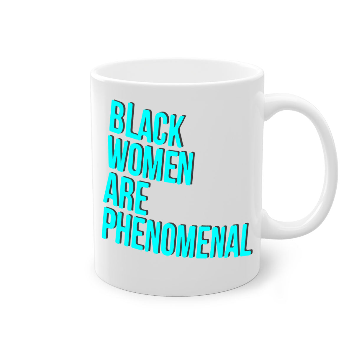 A stylish black woman are phenomenal color 216# mug featuring a glossy finish, colored handle, and interior, available in multiple colors.