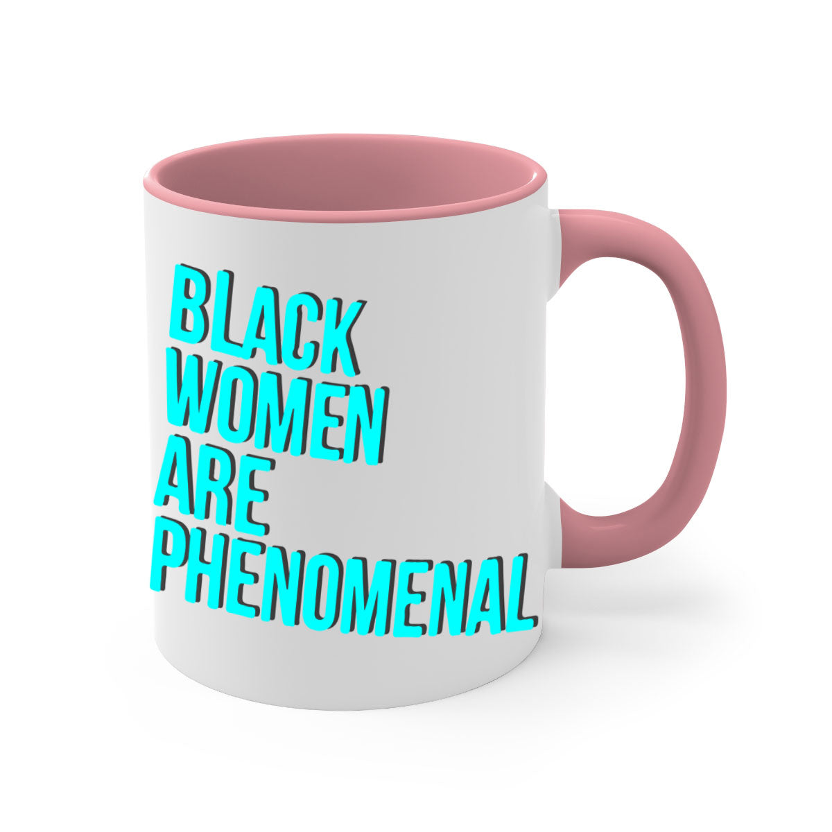 A stylish black woman are phenomenal color 216# mug featuring a glossy finish, colored handle, and interior, available in multiple colors.