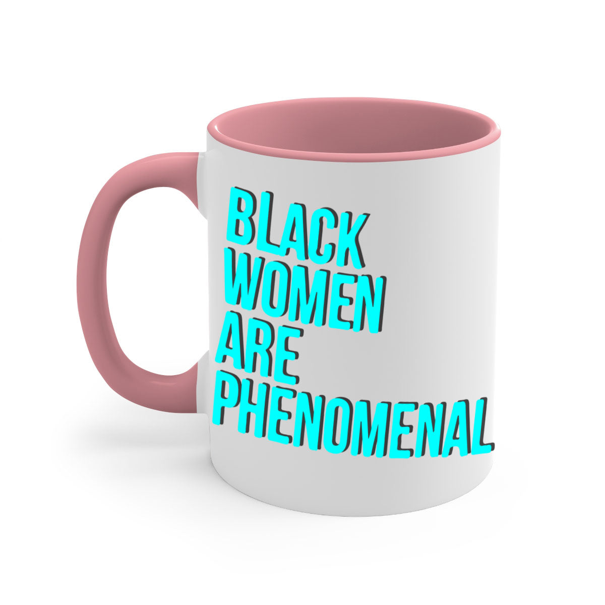 A stylish black woman are phenomenal color 216# mug featuring a glossy finish, colored handle, and interior, available in multiple colors.