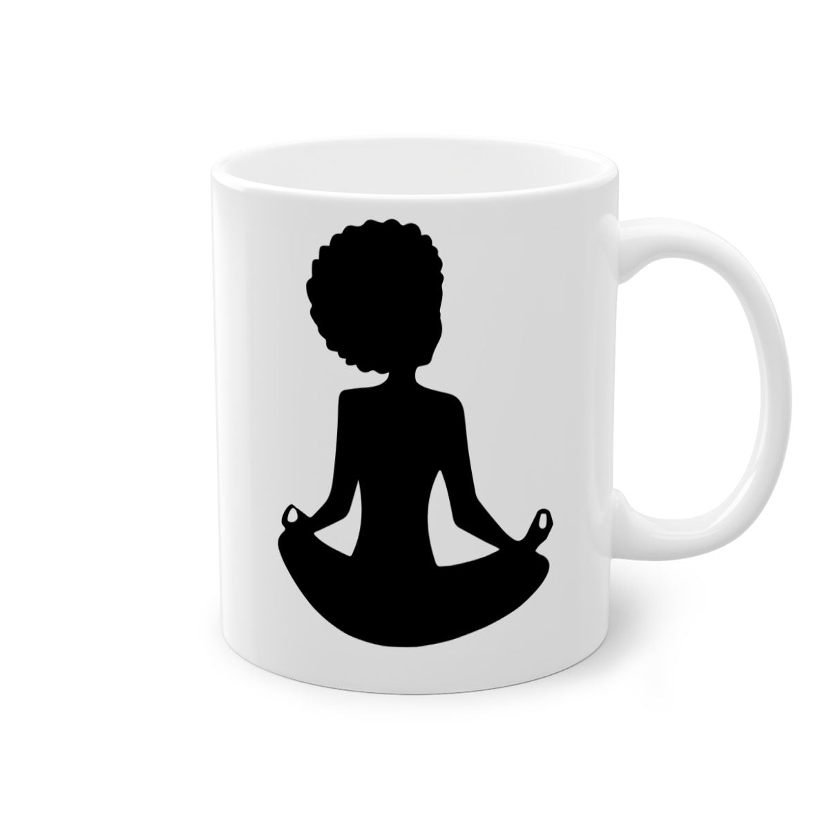 A stylish black woman sitting mug with a glossy finish, featuring a colorful handle and interior, available in multiple colors.