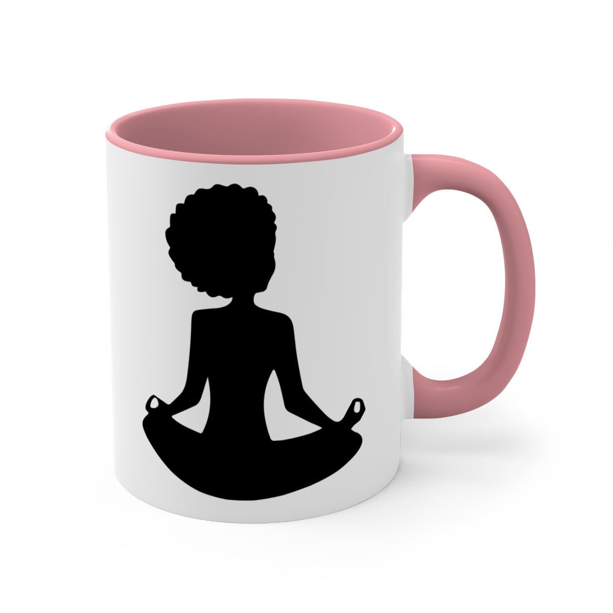 A stylish black woman sitting mug with a glossy finish, featuring a colorful handle and interior, available in multiple colors.