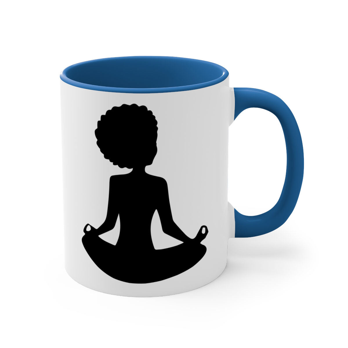 A stylish black woman sitting mug with a glossy finish, featuring a colorful handle and interior, available in multiple colors.