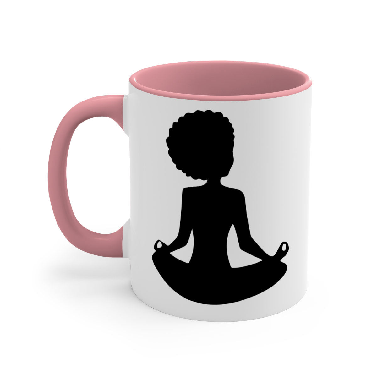 A stylish black woman sitting mug with a glossy finish, featuring a colorful handle and interior, available in multiple colors.