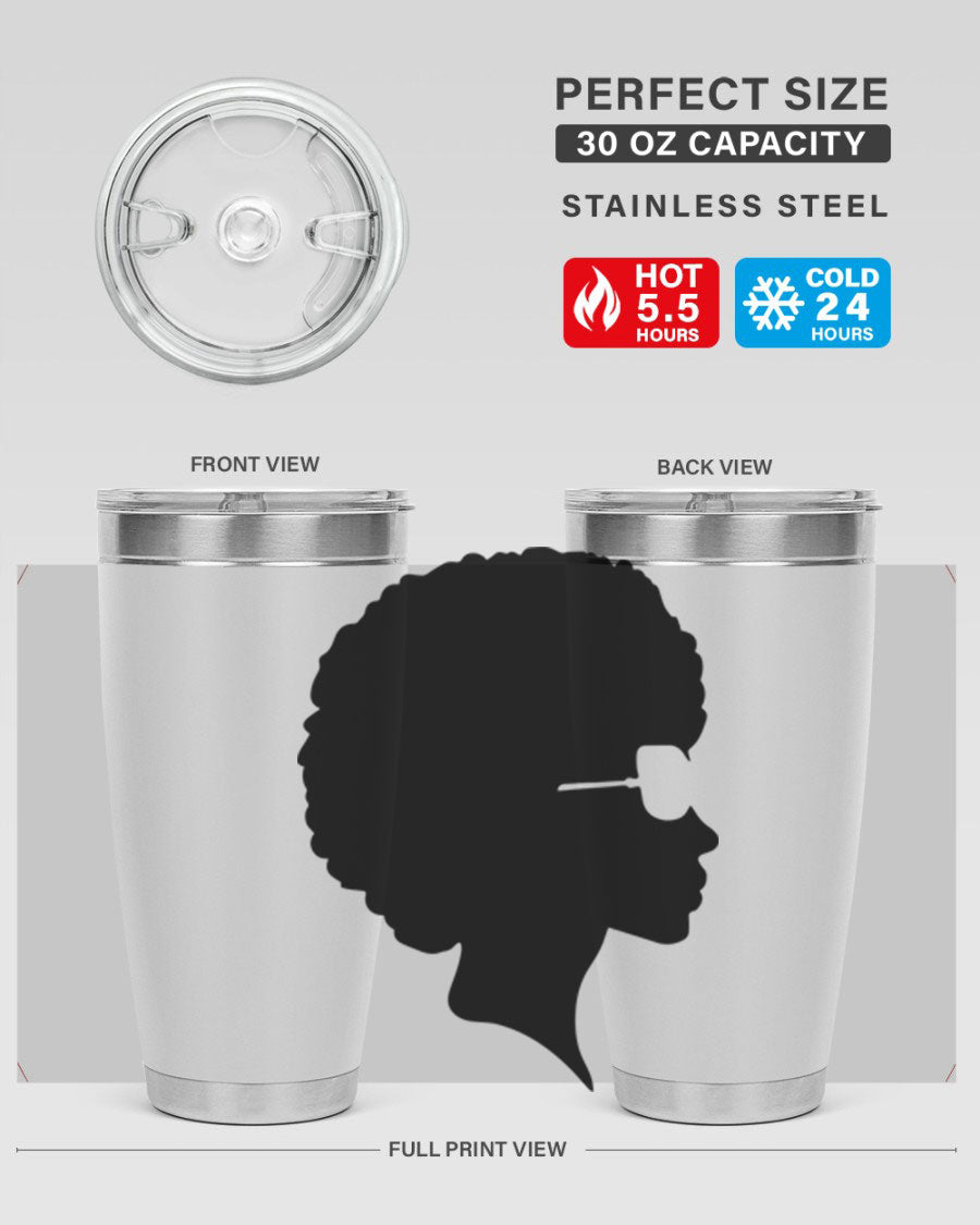 Black Women - Queen Tumbler featuring a stylish design, double wall vacuum insulation, and a press-in lid, perfect for hot and cold beverages.