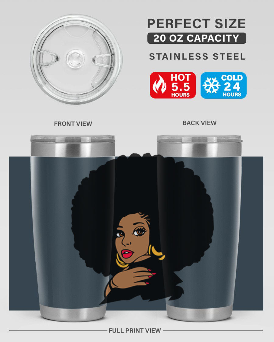 Black Women - Queen Tumbler, double wall vacuum stainless steel with copper lining, available in 20oz and 30oz sizes.