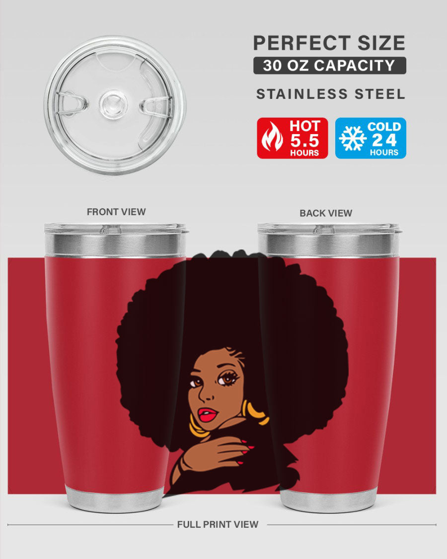 Black Women - Queen Tumbler, double wall vacuum stainless steel with copper lining, available in 20oz and 30oz sizes.