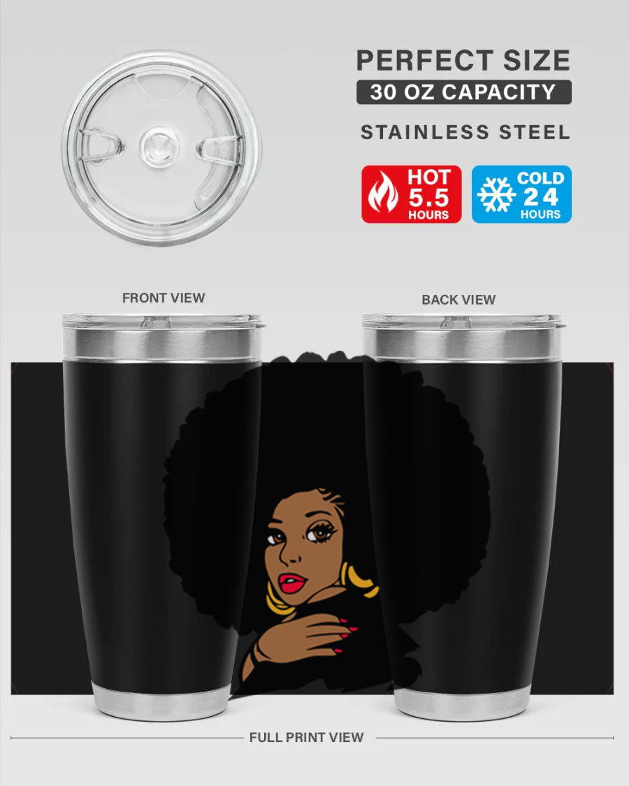 Black Women - Queen Tumbler, double wall vacuum stainless steel with copper lining, available in 20oz and 30oz sizes.