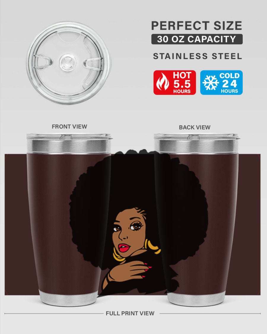 Black Women - Queen Tumbler, double wall vacuum stainless steel with copper lining, available in 20oz and 30oz sizes.