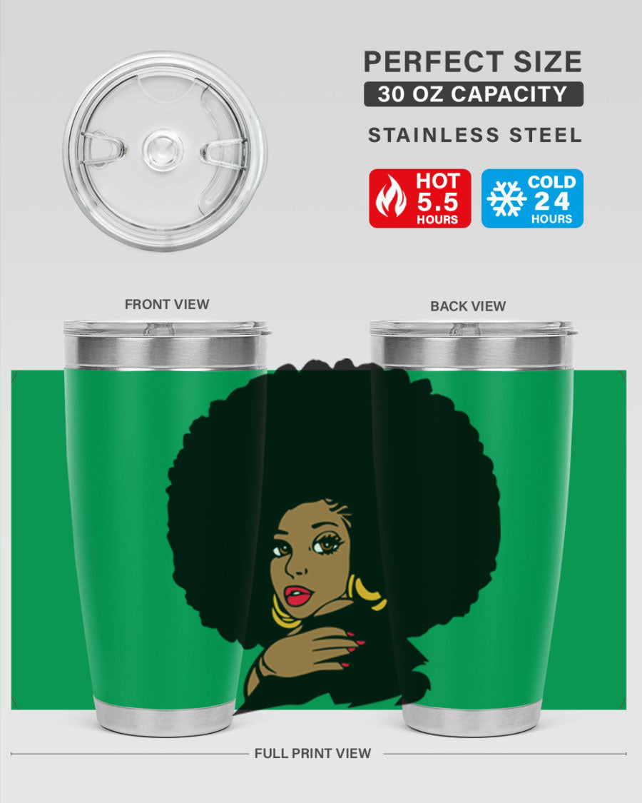 Black Women - Queen Tumbler, double wall vacuum stainless steel with copper lining, available in 20oz and 30oz sizes.