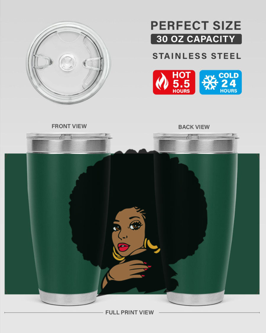 Black Women - Queen Tumbler, double wall vacuum stainless steel with copper lining, available in 20oz and 30oz sizes.