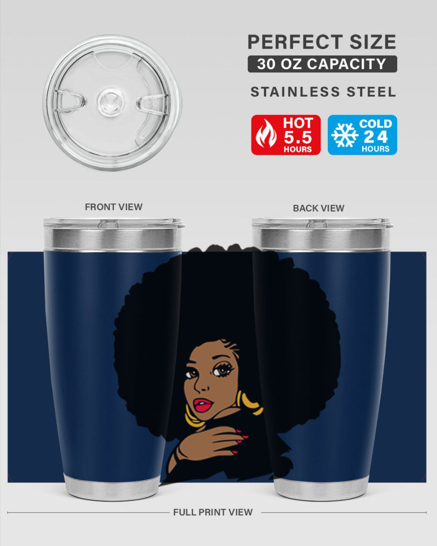 Black Women - Queen Tumbler, double wall vacuum stainless steel with copper lining, available in 20oz and 30oz sizes.