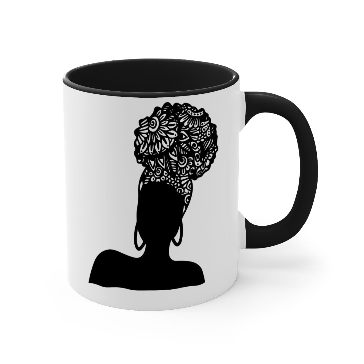 Black Women - Queen Mug featuring a glossy finish, colored handle, and interior, available in multiple colors and sizes.