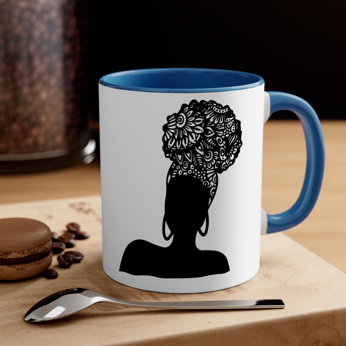 Black Women - Queen Mug featuring a glossy finish, colored handle, and interior, available in multiple colors and sizes.