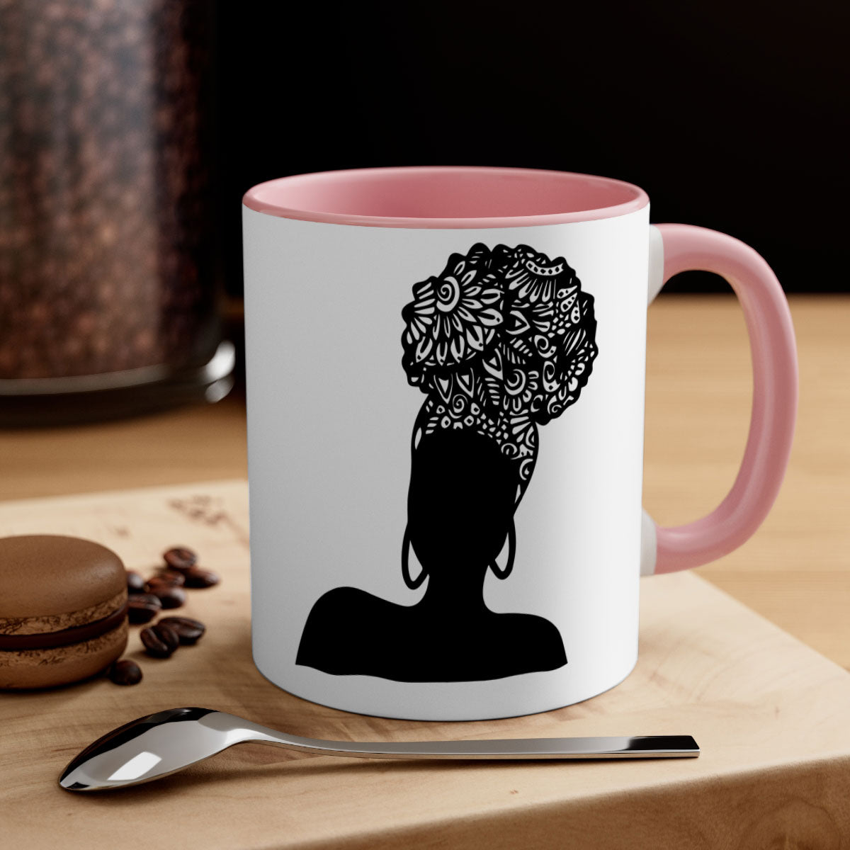 Black Women - Queen Mug featuring a glossy finish, colored handle, and interior, available in multiple colors and sizes.