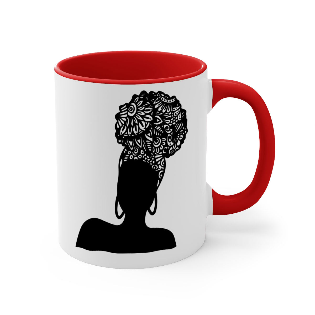 Black Women - Queen Mug featuring a glossy finish, colored handle, and interior, available in multiple colors and sizes.