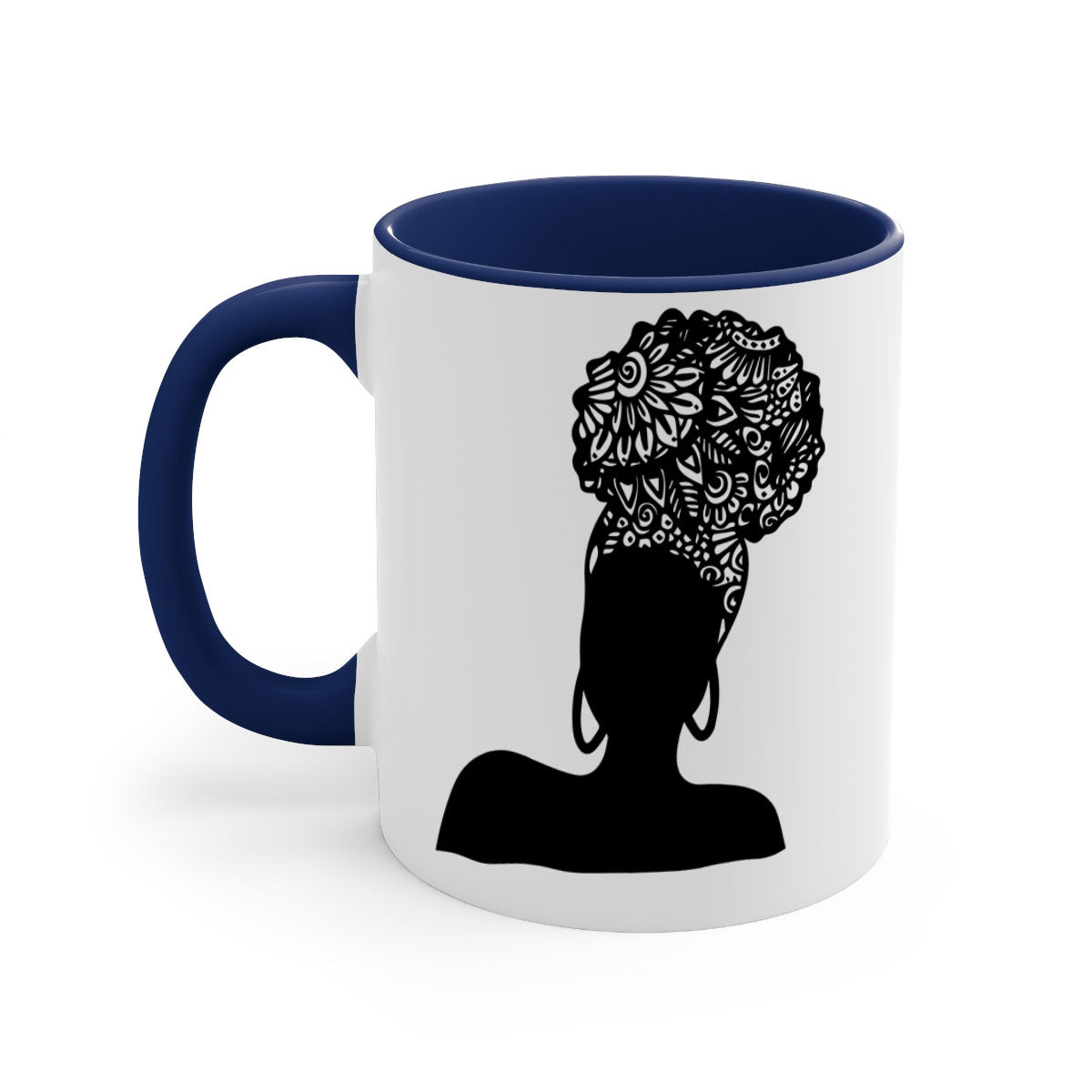 Black Women - Queen Mug featuring a glossy finish, colored handle, and interior, available in multiple colors and sizes.