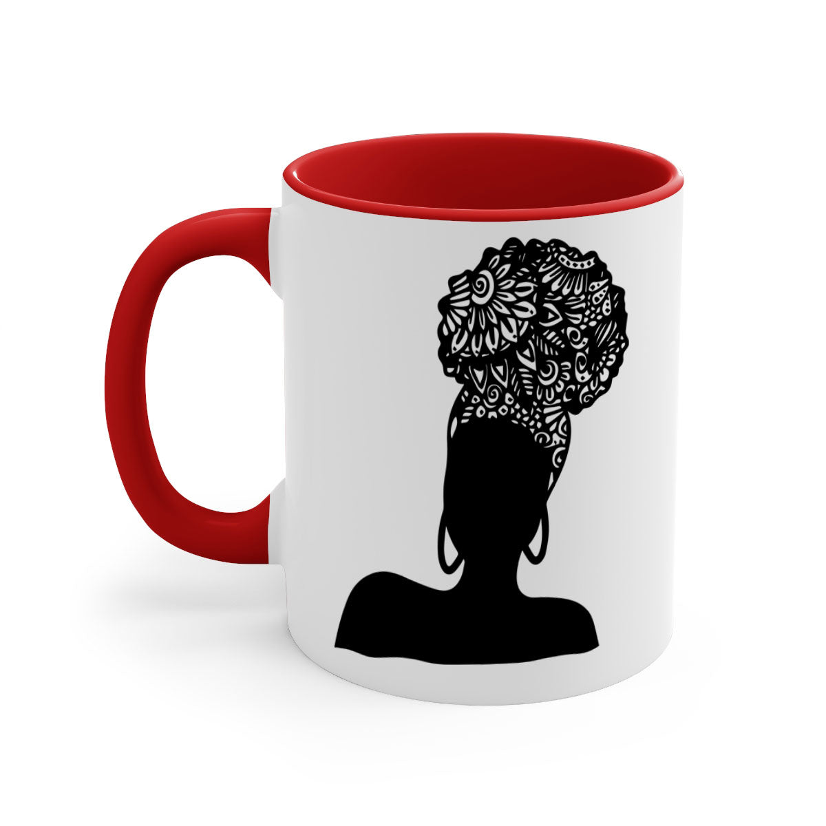 Black Women - Queen Mug featuring a glossy finish, colored handle, and interior, available in multiple colors and sizes.