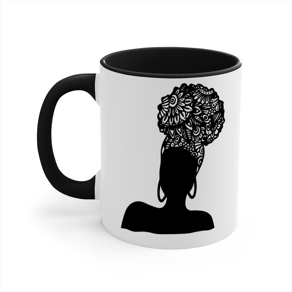 Black Women - Queen Mug featuring a glossy finish, colored handle, and interior, available in multiple colors and sizes.