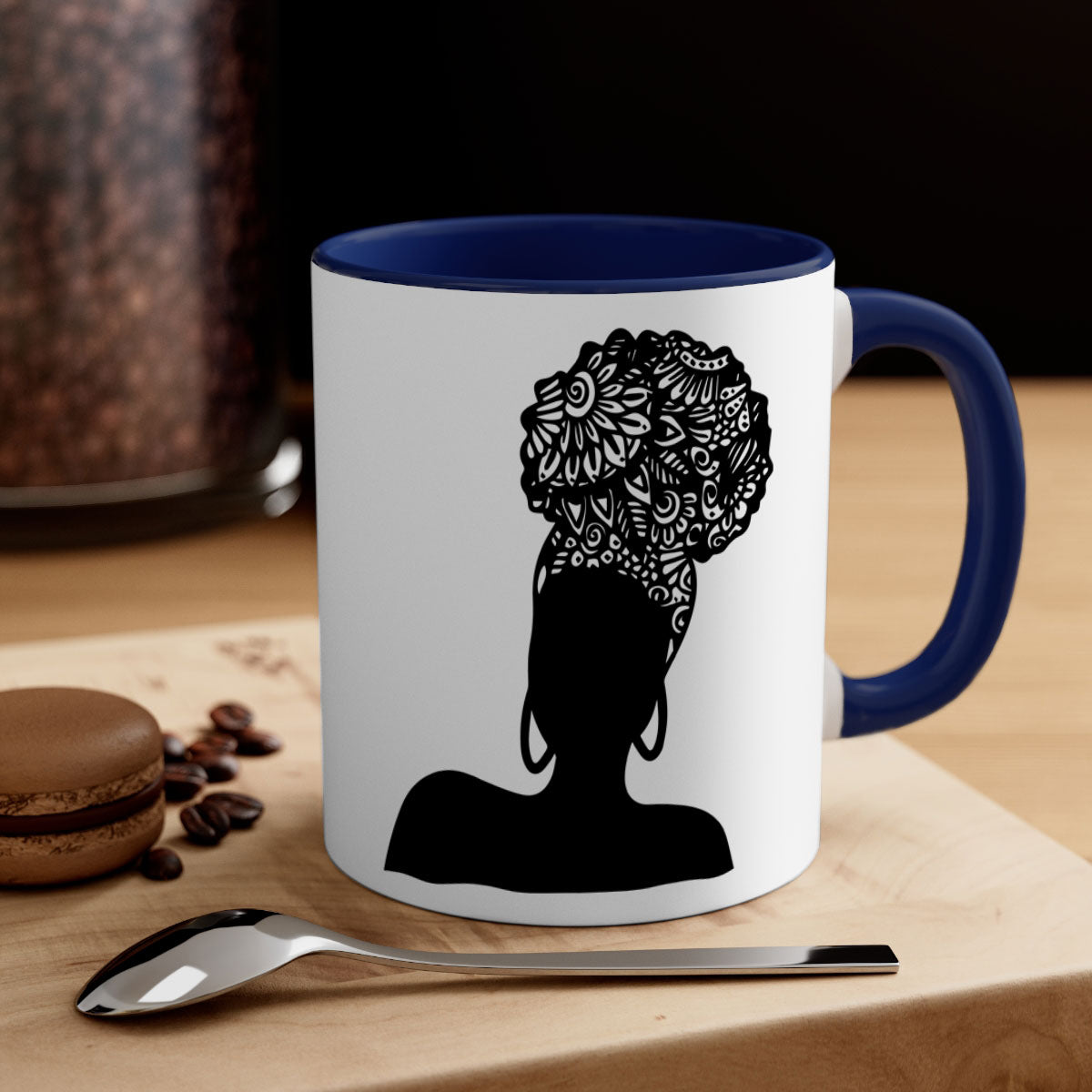 Black Women - Queen Mug featuring a glossy finish, colored handle, and interior, available in multiple colors and sizes.