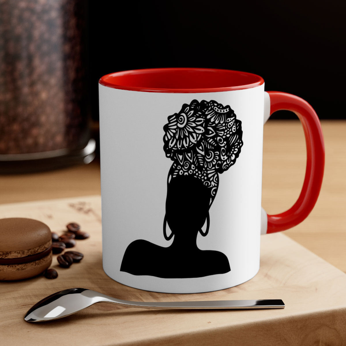 Black Women - Queen Mug featuring a glossy finish, colored handle, and interior, available in multiple colors and sizes.