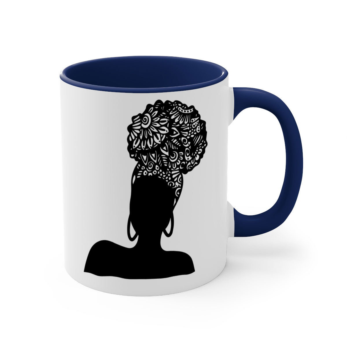 Black Women - Queen Mug featuring a glossy finish, colored handle, and interior, available in multiple colors and sizes.