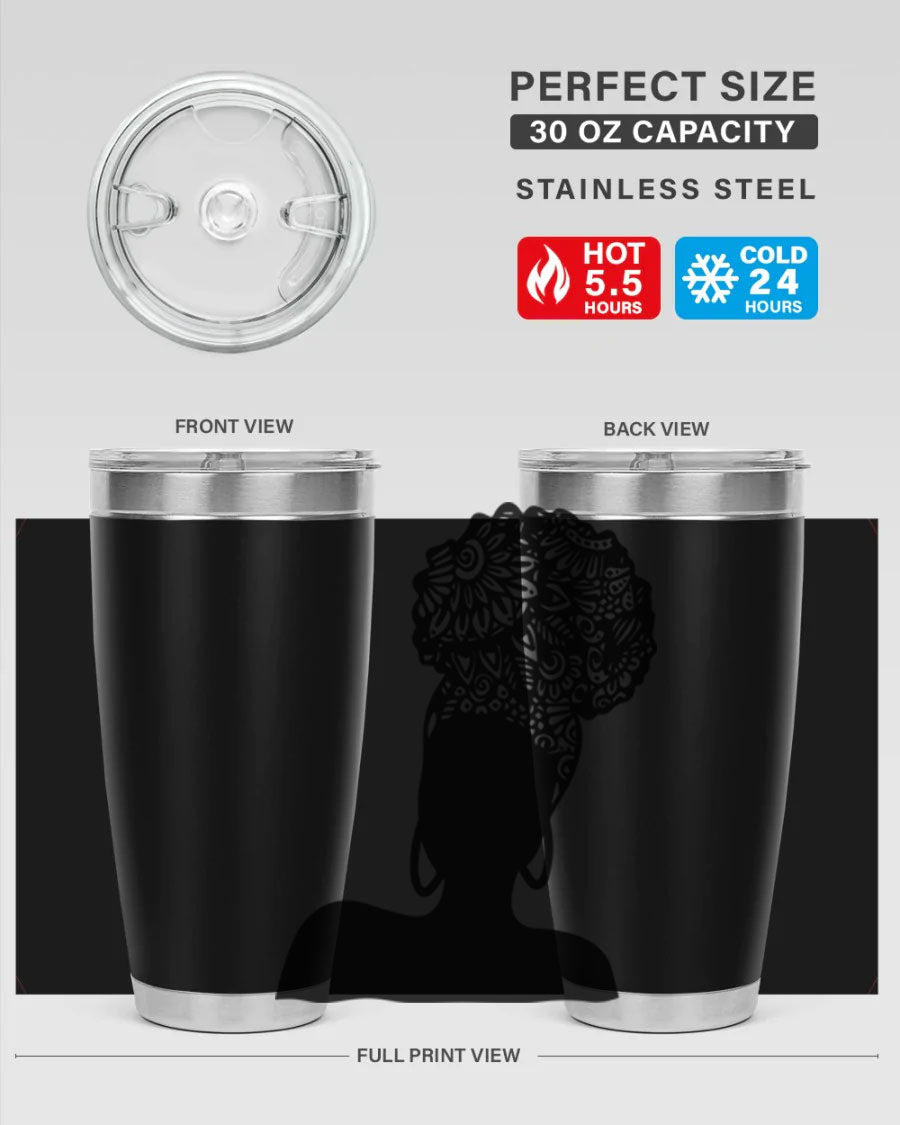 Black Women - Queen 14# Tumbler, 20oz and 30oz sizes, double wall vacuum stainless steel with copper lining, stylish and functional drinkware.