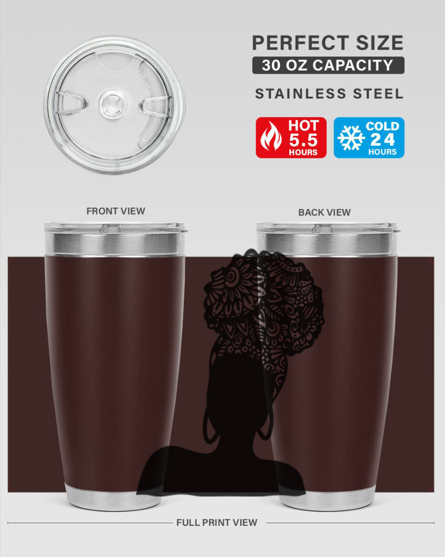 Black Women - Queen 14# Tumbler, 20oz and 30oz sizes, double wall vacuum stainless steel with copper lining, stylish and functional drinkware.